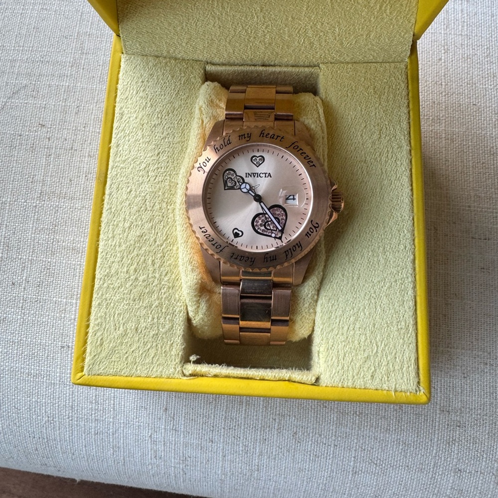Invicta Rose Gold Watch with Heart Accents